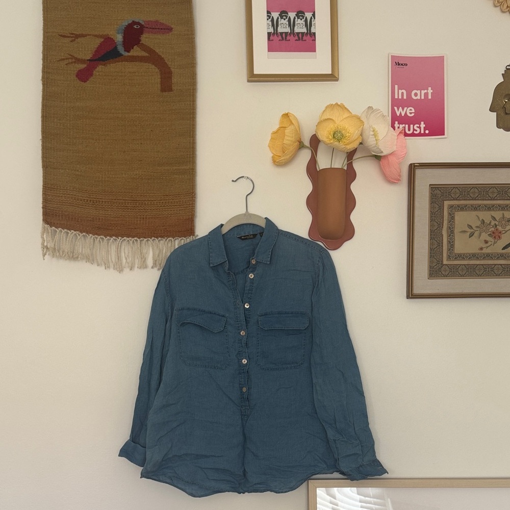 Massimo Dutti Light Blue Linen Shirt